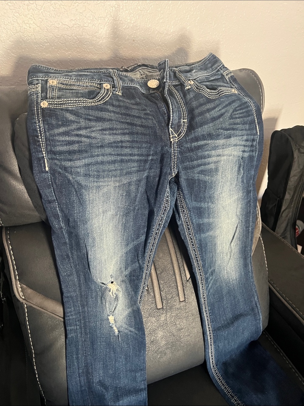 Express Blue Distressed Skinny Jeans